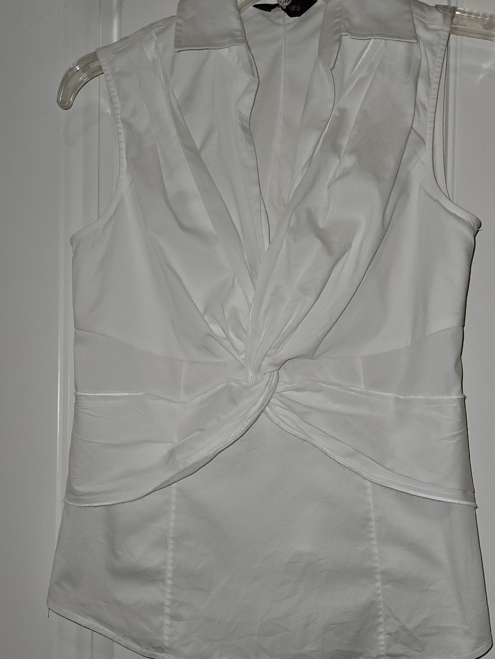 Multiples White Sleeveless Twist-Front Collared Blouse